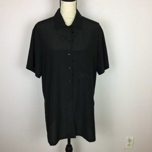 Jones New York Button Up Shirt Blouse Size 10 Womans Black Short Sleeve Collared
